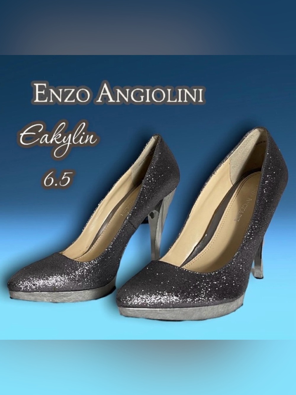 Enzo Angiolini Eakylin Sparkling Metallic Silver Platform Heels Size 6.5